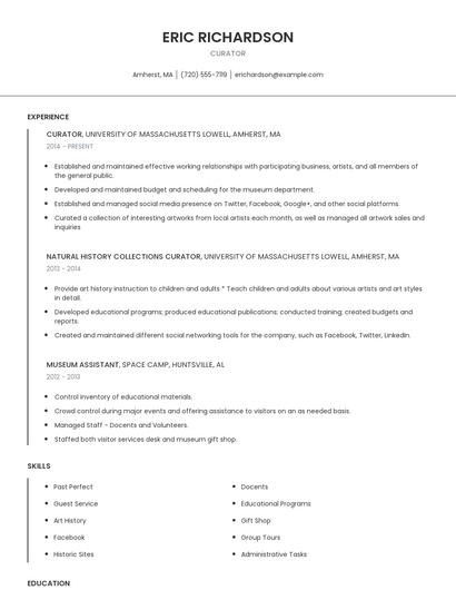 Curator Resume