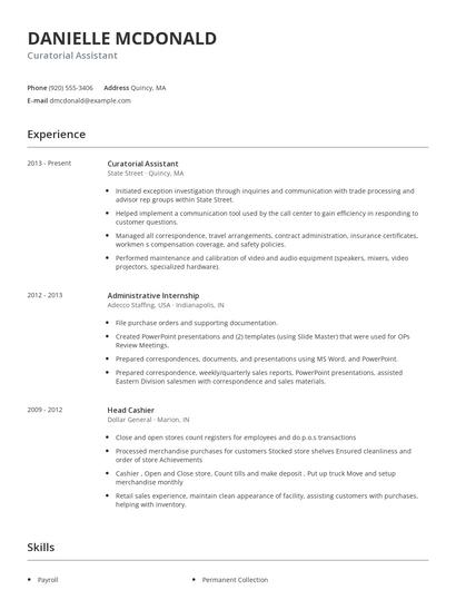 Curatorial Assistant Resume