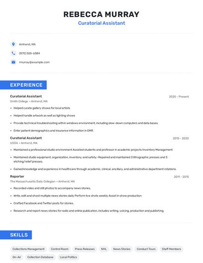 Curatorial Assistant Resume