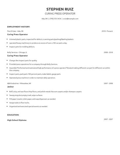Curing Press Operator Resume