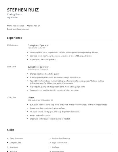 Curing Press Operator Resume