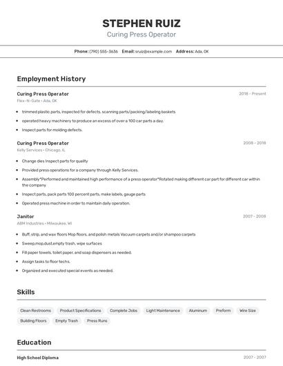Curing Press Operator Resume