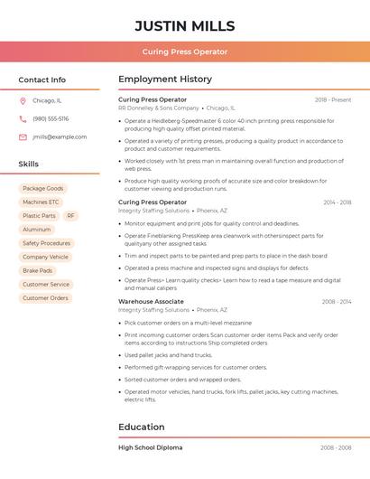 Curing Press Operator Resume
