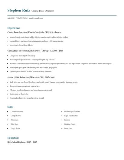 Curing Press Operator Resume