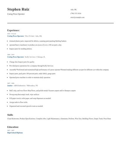 Curing Press Operator Resume