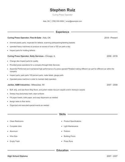 Curing Press Operator Resume