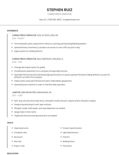 Curing Press Operator Resume