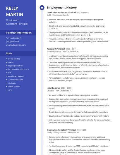 Curriculum Assistant Principal Resume