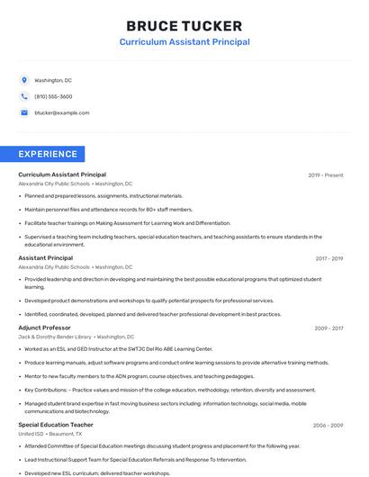 Curriculum Assistant Principal Resume