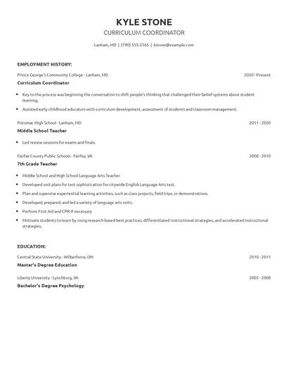 Curriculum Coordinator Resume