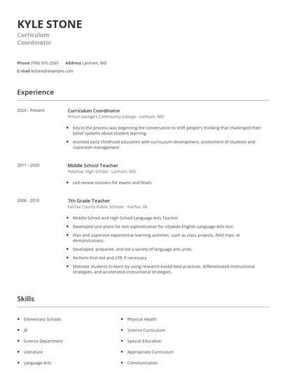 Curriculum Coordinator Resume