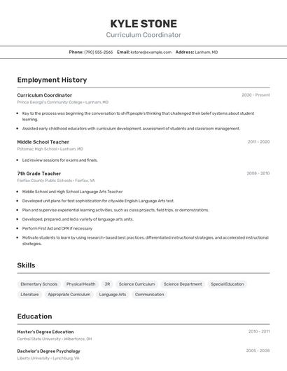 Curriculum Coordinator Resume