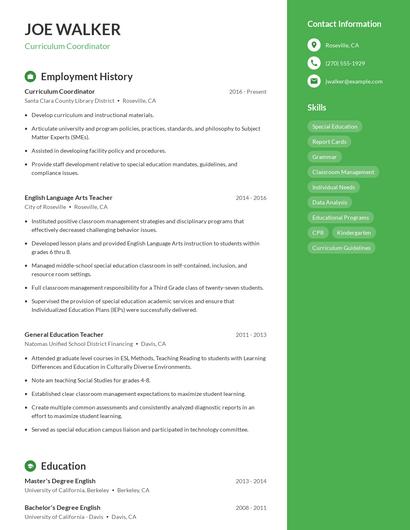 Curriculum Coordinator Resume
