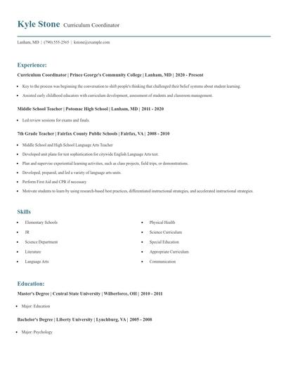 Curriculum Coordinator Resume