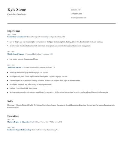 Curriculum Coordinator Resume
