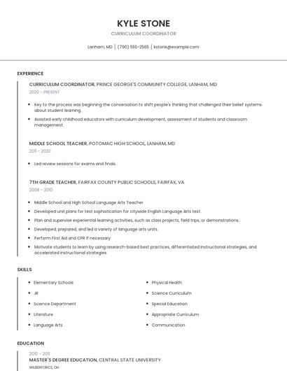 Curriculum Coordinator Resume