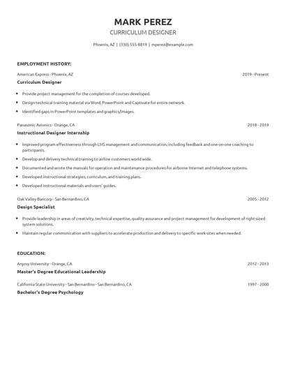 Curriculum Designer Resume