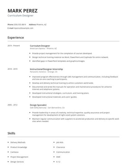 Curriculum Designer Resume