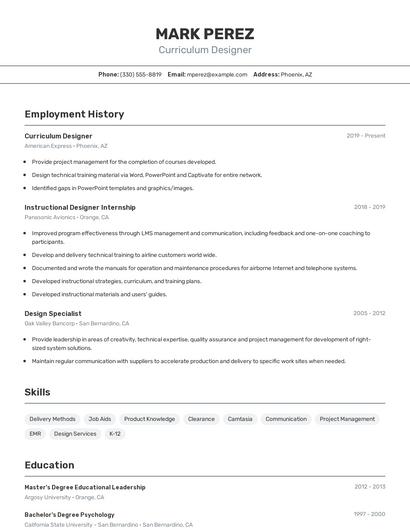 Curriculum Designer Resume