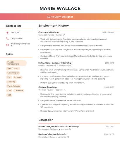 Curriculum Designer Resume