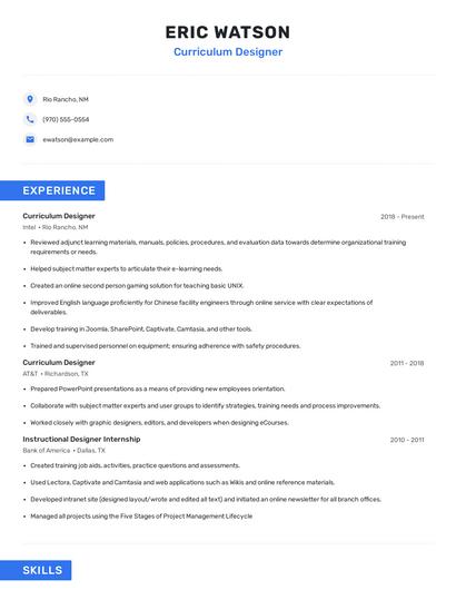 Curriculum Designer Resume