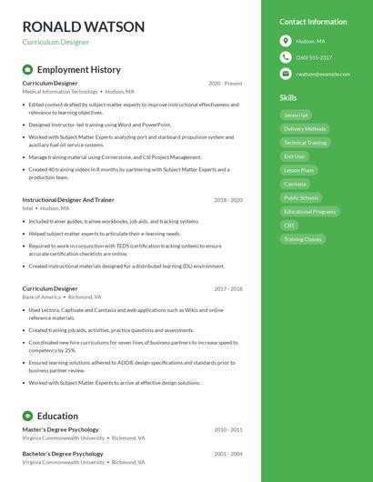 Curriculum Designer Resume