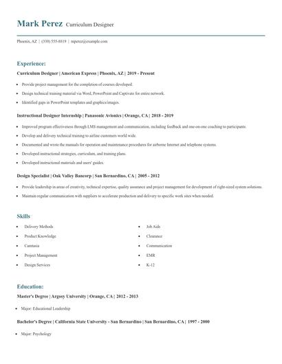 Curriculum Designer Resume