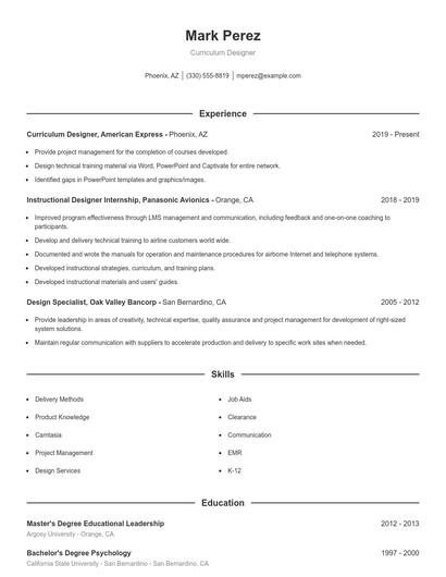Curriculum Designer Resume