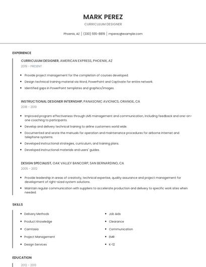 Curriculum Designer Resume