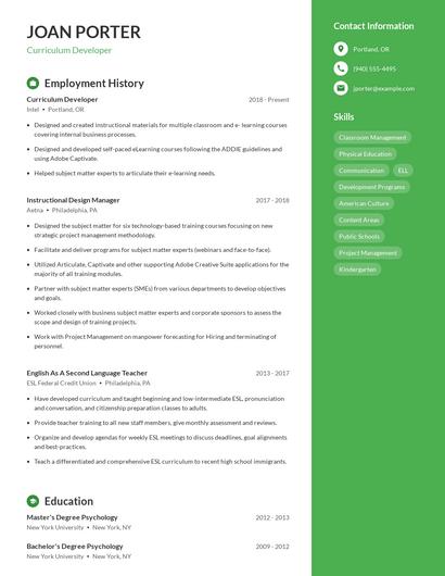 Curriculum Developer Resume
