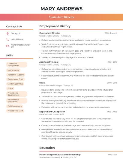 Curriculum Director Resume