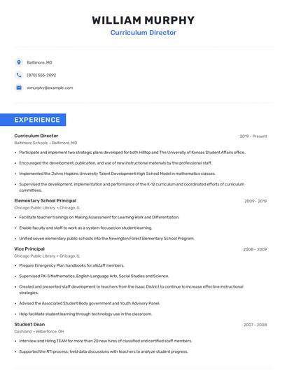 Curriculum Director Resume