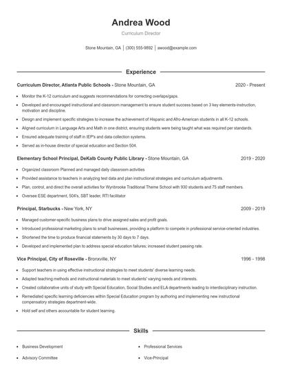 Curriculum Director Resume