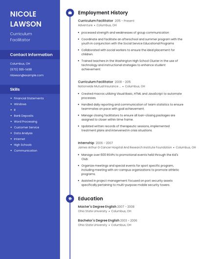 Curriculum Facilitator Resume