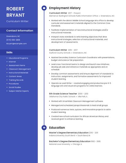 Curriculum Writer Resume