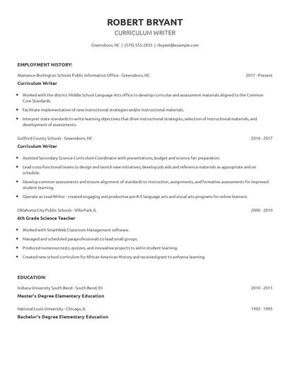 Curriculum Writer Resume