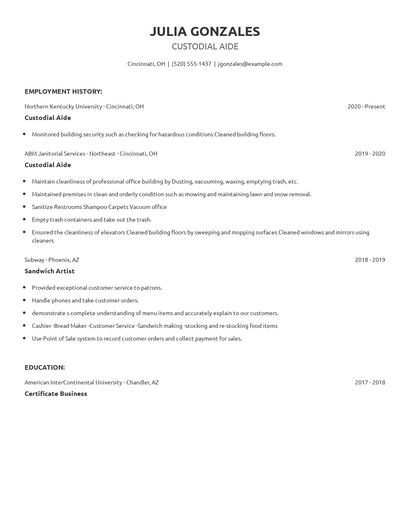 Custodial Aide Resume
