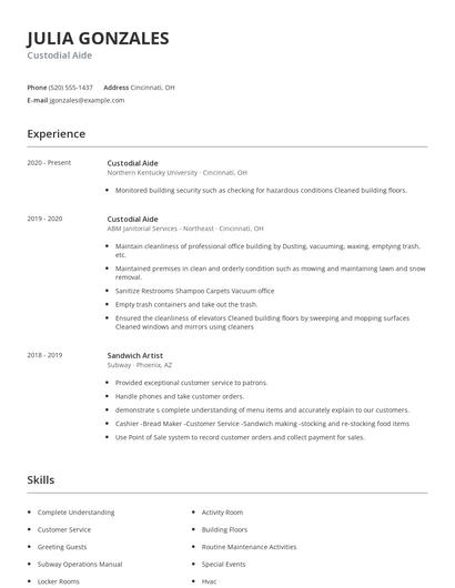 Custodial Aide Resume