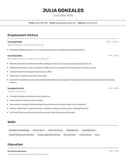 Custodial Aide Resume