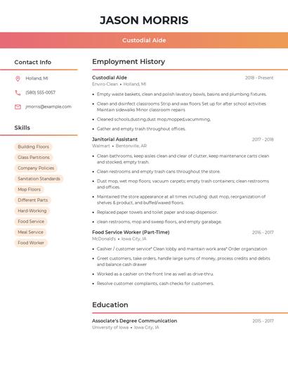 Custodial Aide Resume