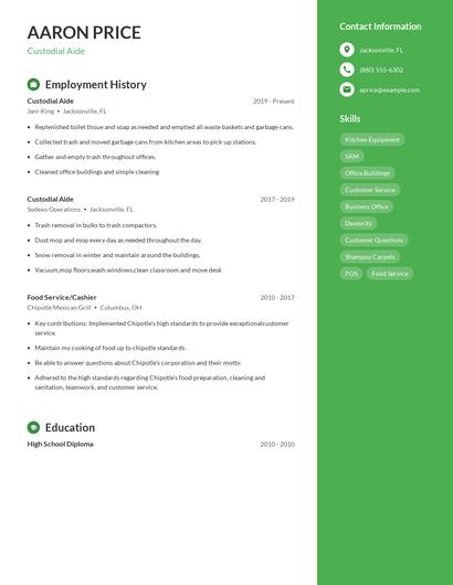 Custodial Aide Resume