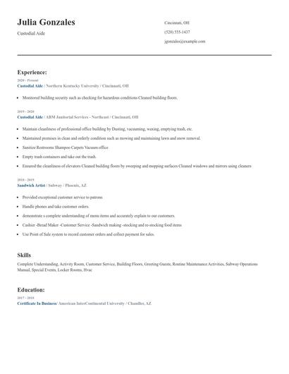 Custodial Aide Resume