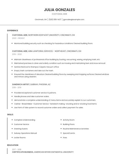 Custodial Aide Resume