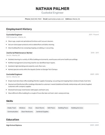 Custodial Engineer Resume