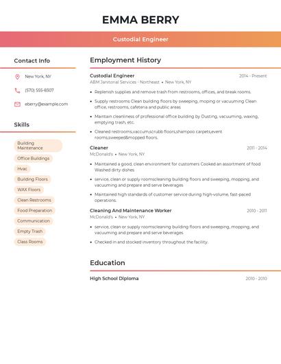 Custodial Engineer Resume
