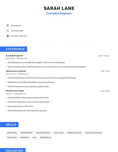 Custodial Engineer Resume