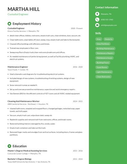 Custodial Engineer Resume