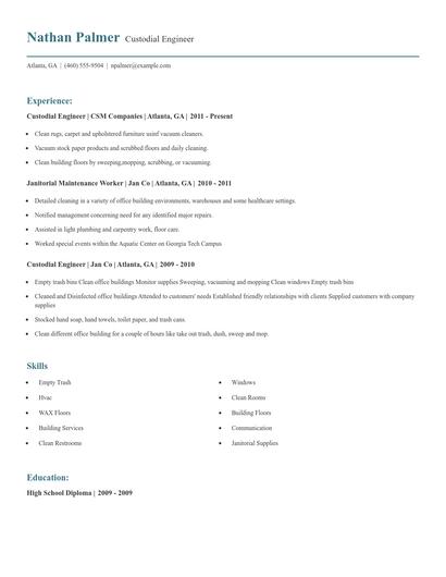 Custodial Engineer Resume