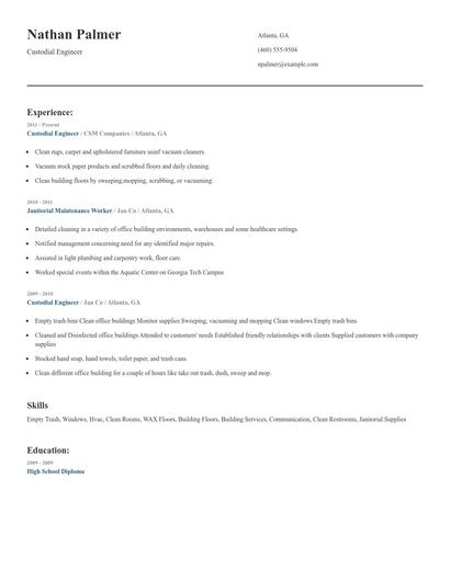 Custodial Engineer Resume