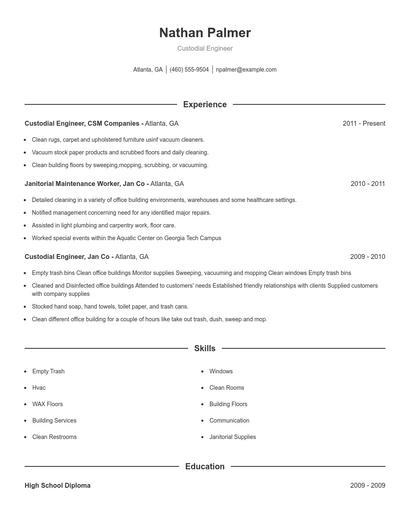Custodial Engineer Resume